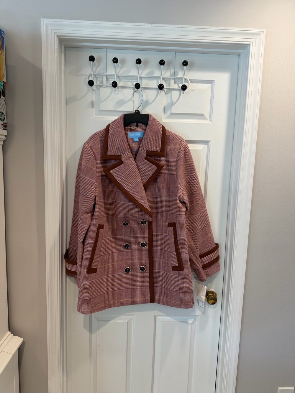NWT Women's Draper James Pink Plaid  Faux Wool Pea Coat Sz XL $185